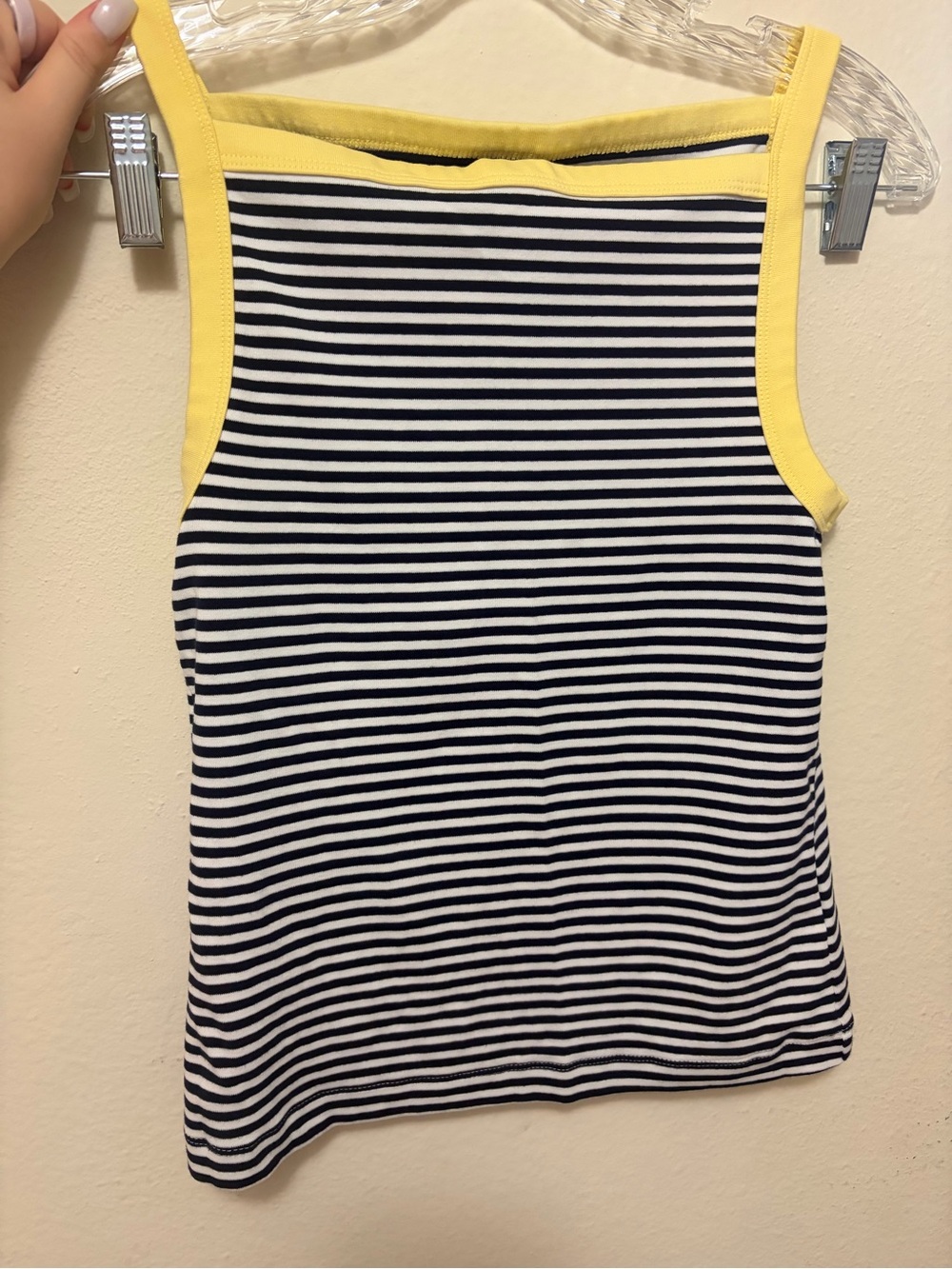 Old Navy Navy & White Striped Tank with Yellow Trim - Women Tops
